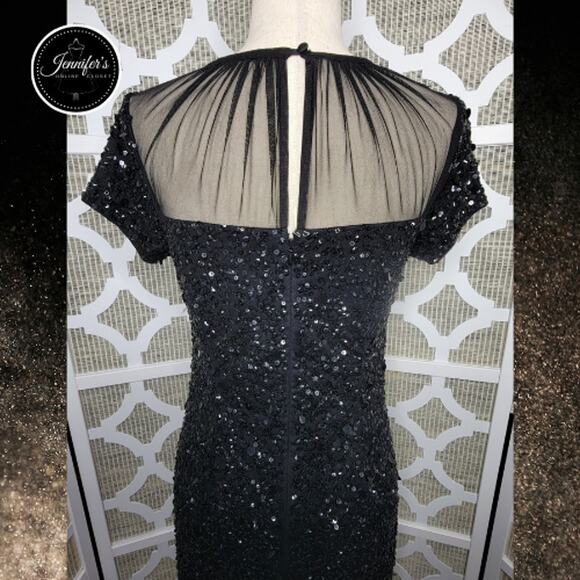 Adrianna Papell Black Sequin Embellished Mesh Neckline Sheath Dress Size 8 - Picture 9 of 12